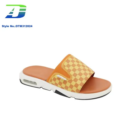 Checkerboard Pattern Minimalist PU Upper Casual Men's Slippers Outdoor Beach Sandal