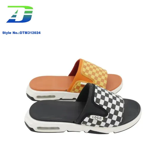 Checkerboard Pattern Minimalist PU Upper Casual Men's Slippers Outdoor Beach Sandal